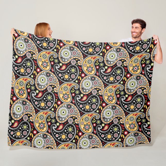 Elegant Autumn Colors Paisley Print Pattern Fleece Blanket (In Situ)