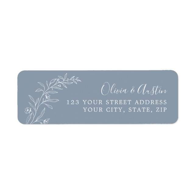Elegant Autumn Dusty Blue Wedding Return Address Label (Front)