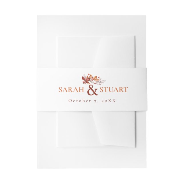 Elegant Autumn Earth tone Terracotta Wedding Invitation Belly Band (Front Example)