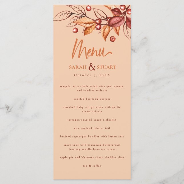 Elegant Autumn Earth tone Terracotta Wedding Menu (Front)