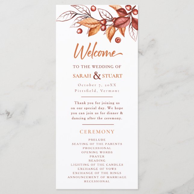 Elegant Autumn Earth tone Terracotta Wedding Program (Front)