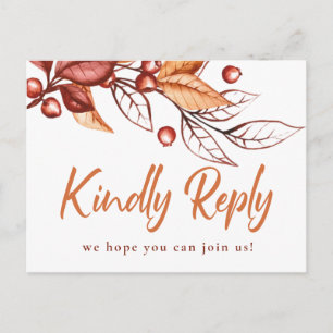 Elegant Autumn Earth tone Terracotta Wedding RSVP Postcard