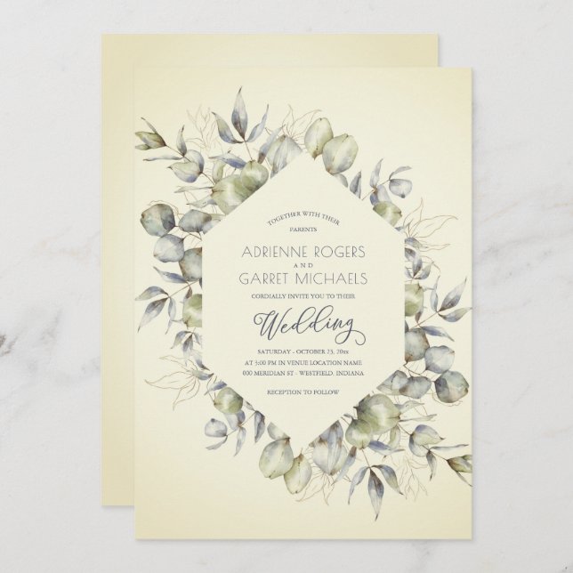 Elegant Autumn Eucalyptus Wedding Invitation   (Front/Back)