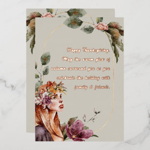 Elegant Autumn Fairy Floral Rose Gold Script Foil Holiday Card