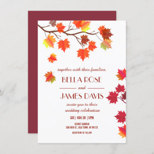 Elegant Autumn Fall Burgundy Wedding Invitations