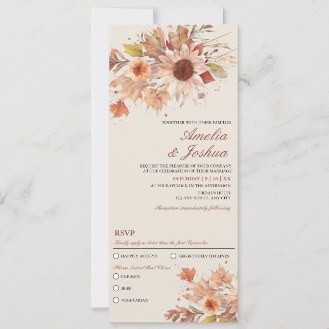 Elegant Autumn Fall Floral Watercolor Wedding Invitation (Front)