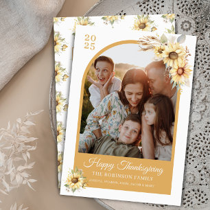 Elegant Autumn Fall Flower Arch Happy Thanksgiving Holiday Card
