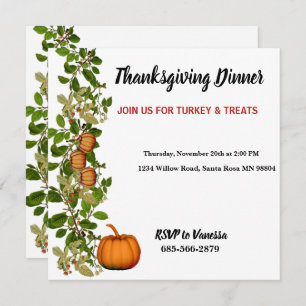 Elegant Autumn Fall Foliage Pumpkins Thanksgiving Invitation