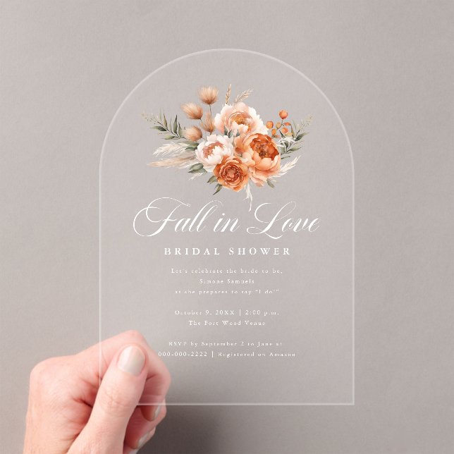 Elegant Autumn Fall In Love Bridal Shower Acrylic Invitations (Insitu (Handheld))