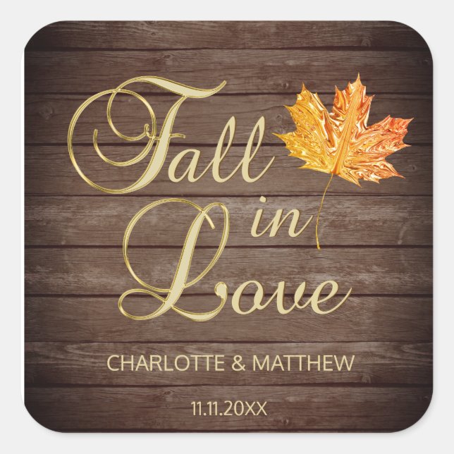 Elegant Autumn Fall in Love Rustic Country Wedding Square Sticker (Front)