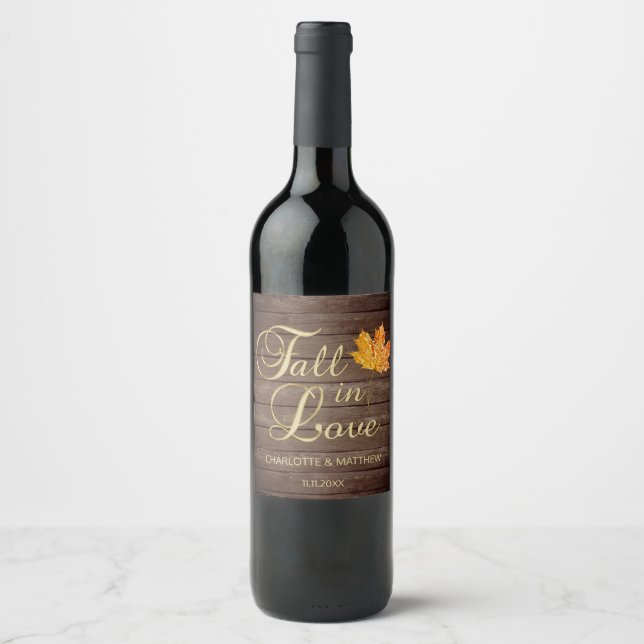 Elegant Autumn Fall in Love Rustic Country Wedding Wine Label (Front)