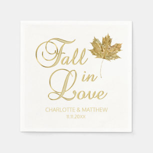 Elegant Autumn Fall in Love White Gold Wedding Napkin