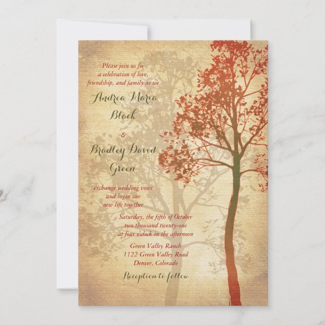 Elegant Autumn Fall Tree Wedding Invitation (Front)