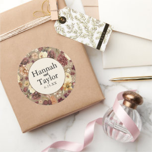 Elegant Autumn Fall Watercolor Floral Wedding Classic Round Sticker