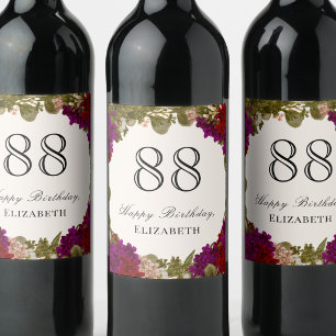 Elegant Autumn Floral 88th Birthday Wine Label