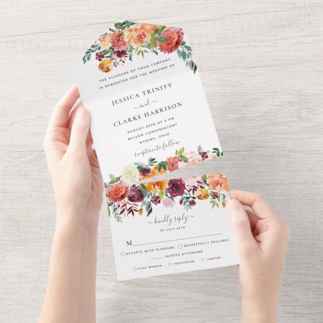 Elegant Autumn Floral All in One Wedding Invite (Tearaway)