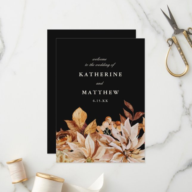 Elegant Autumn Floral Black Wedding Program (Front/Back In Situ)