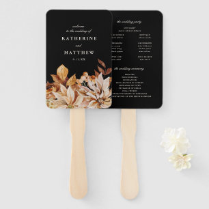 Elegant Autumn Floral Black Wedding Program Hand Fan
