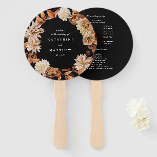 Elegant Autumn Floral Black Wedding Program Hand Fan