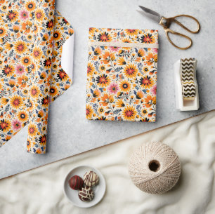 Elegant Autumn Floral Botanical Pattern Wrapping Paper