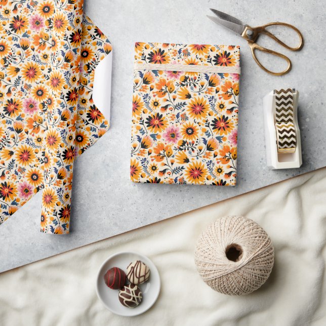 Elegant Autumn Floral Botanical Pattern Wrapping Paper (Crafts)