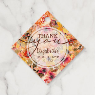 Elegant Autumn Floral Bridal Shower Thank You Favour Tags