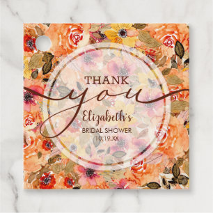 Elegant Autumn Floral Bridal Shower Thank You Favour Tags