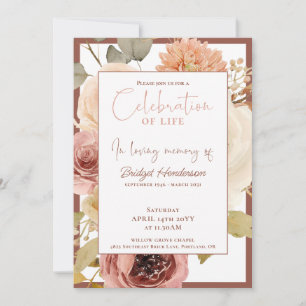 Elegant Autumn Floral Celebration of Life Funeral Invitation