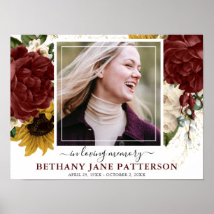 Elegant Autumn Floral Celebration of Life Funeral  Poster