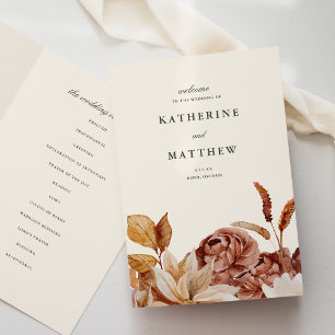 Elegant Autumn Floral Earth Tones Wedding Ceremony Program