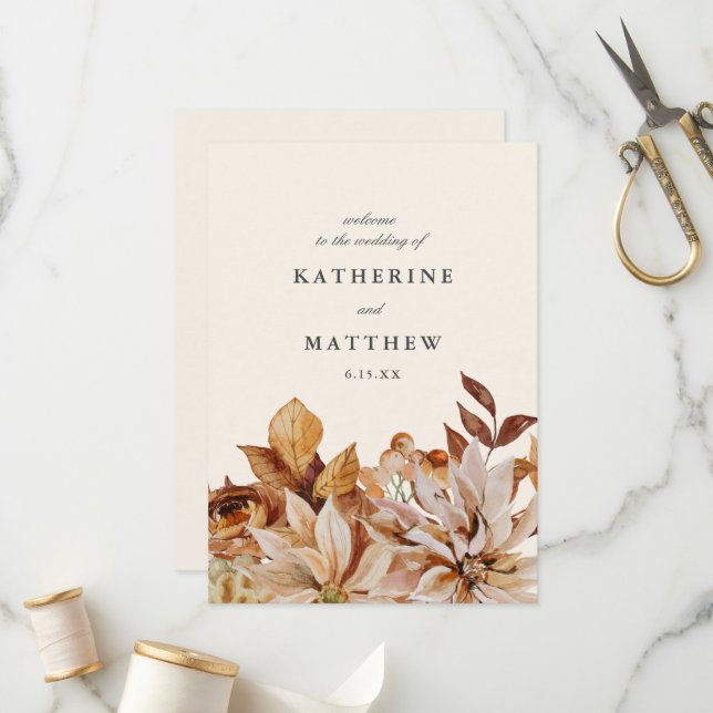 Elegant Autumn Floral Earth Tones Wedding Program (Front/Back In Situ)