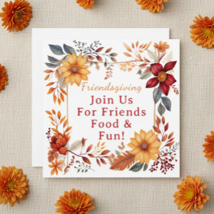 Elegant Autumn Floral Frame Friendsgiving Dinner Holiday Card