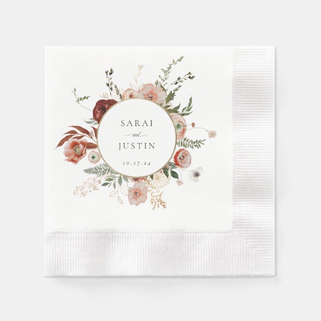 Elegant Autumn Floral Frame Wedding Napkin (Front)