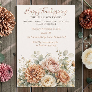 Elegant Autumn Floral Happy Thanksgiving Custom Invitation