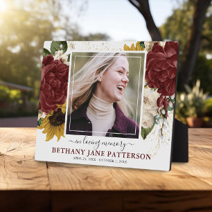 Elegant Autumn Floral 'In Loving Memory' Photo Plaque