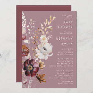 Elegant Autumn Floral Mauve Baby Shower Invitation