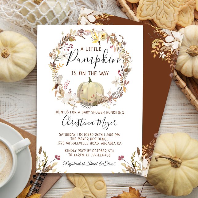 Elegant Autumn Floral Pumpkin Fall Baby Shower Invitation (Creator Uploaded)