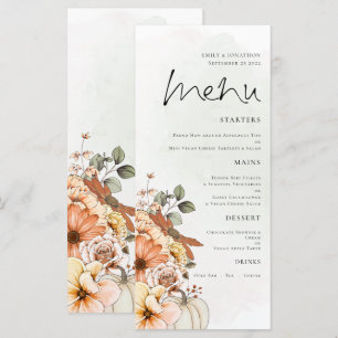 Elegant Autumn Floral Pumpkin Foliage Wedding Menu
