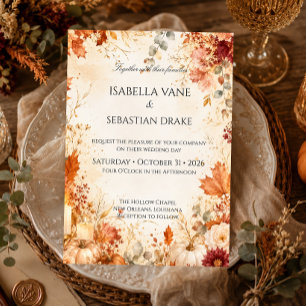 Elegant Autumn Floral Pumpkin Wedding Invitation