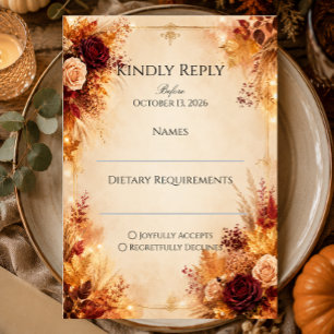 Elegant Autumn Floral Rustic Boho Fall Wedding RSVP Card