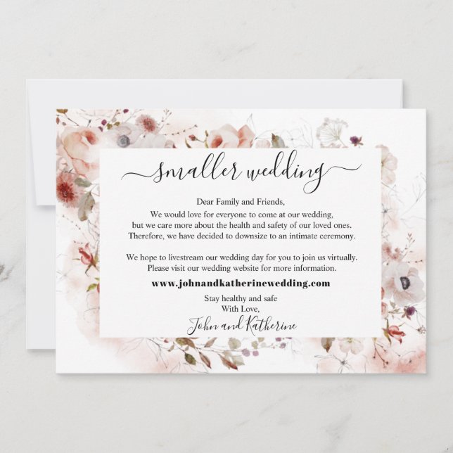 Elegant Autumn Floral Smaller Wedding Virtual Announcement (Front)