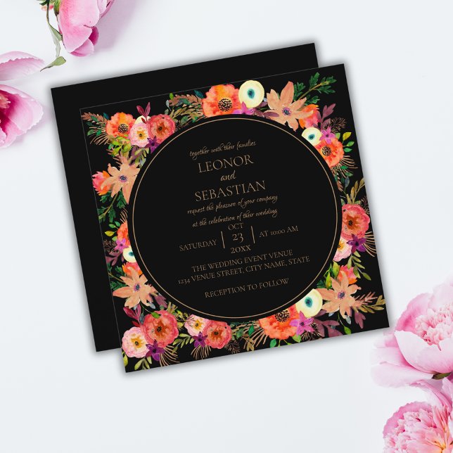 Elegant Autumn Floral Square Wedding Invitation (Creator Uploaded)