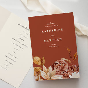 Elegant Autumn Floral Terracotta Wedding Ceremony  Program