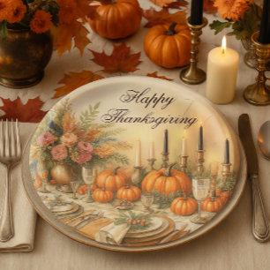Elegant Autumn  Floral Thanksgiving Holiday Paper Plate