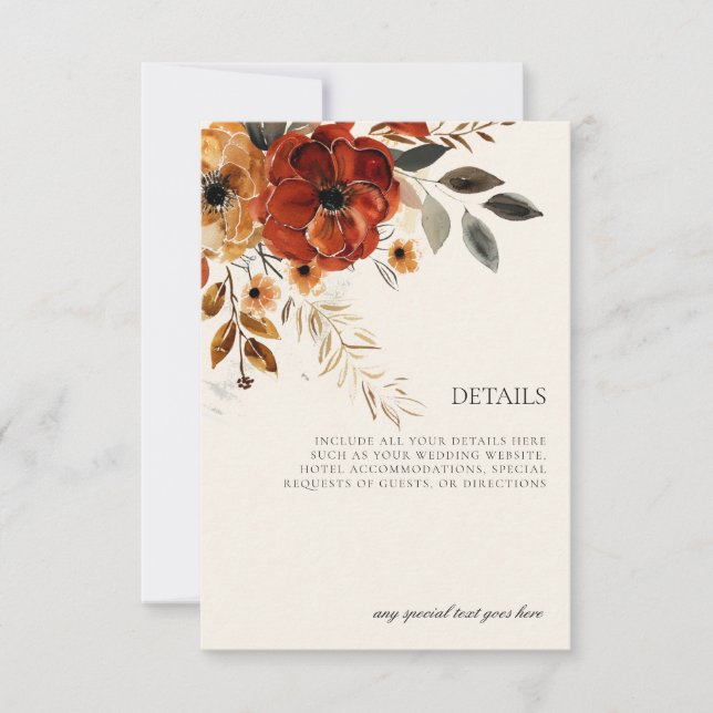 Elegant Autumn Floral Wedding Enclosure Details RS RSVP Card (Front)