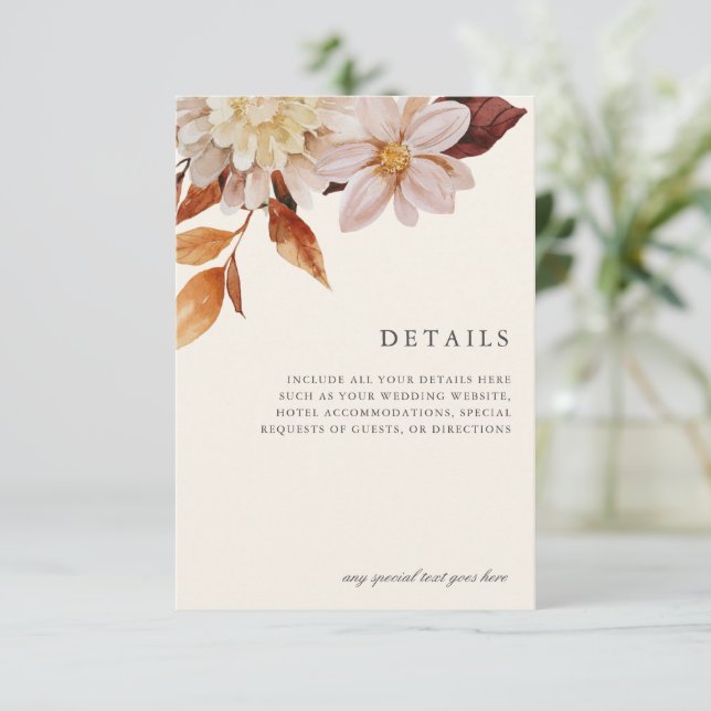 Elegant Autumn Floral Wedding Enclosure Details RSVP Card (Standing Front)