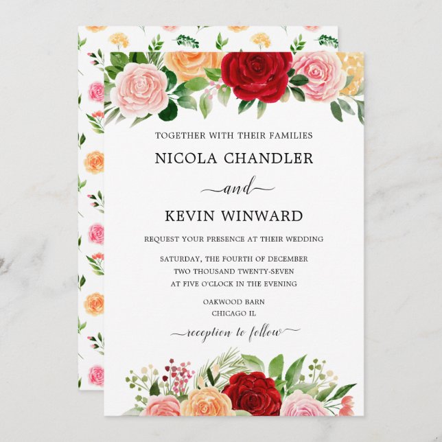 Elegant Autumn Floral Wedding Invitation (Front/Back)