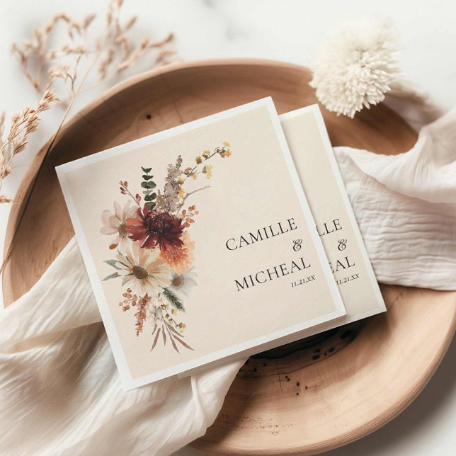 Elegant Autumn Floral Wedding Napkin (Fall Floral Wedding Paper Napkins)
