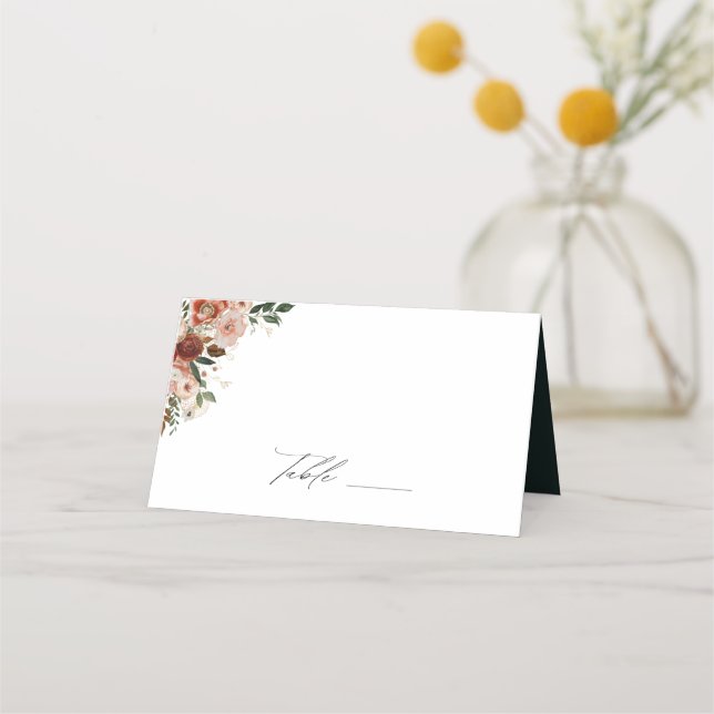 Elegant Autumn Floral Wedding Place Card (Front)