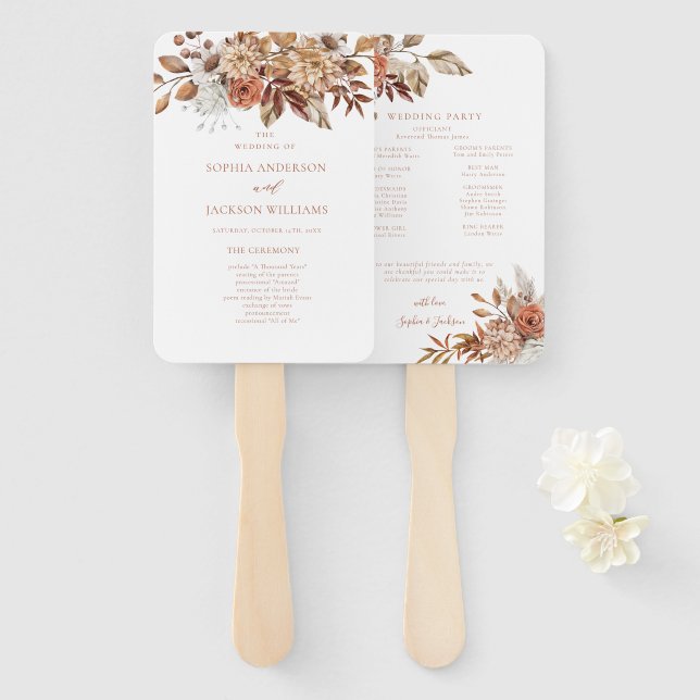 Elegant Autumn Floral Wedding Program Hand Fan (Front and Back)